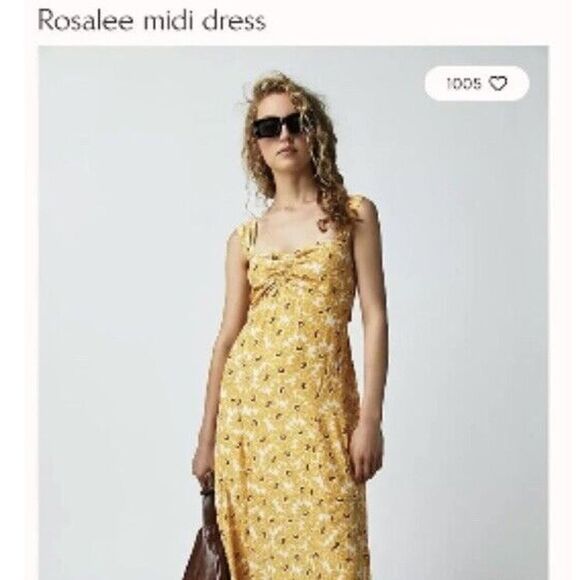 Free People Rosalee Midi Dress Yellow floral rose print sun summer Size L - NWOT - Picture 11 of 11
